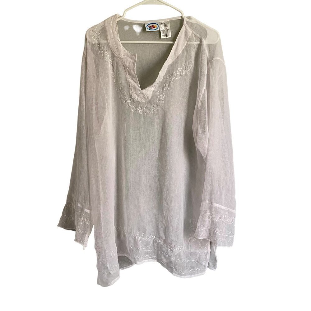 Sand N Sun Sheer White Long Sleeve Swim Cover Up 1X